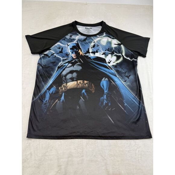 Batman Shirt Mens 2XL Black Blue Graphic DC Comics Superhero Tee Lightning Bats - Picture 1 of 7